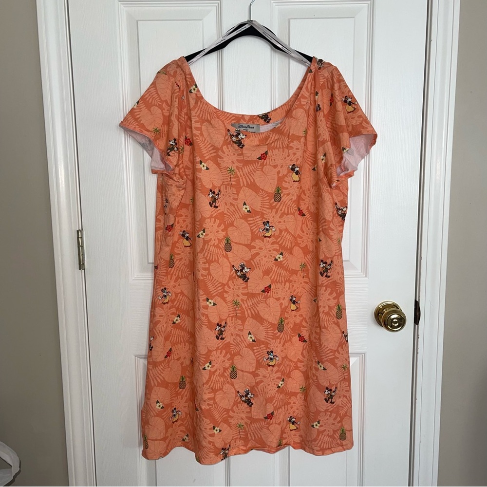 Disney Parks Tommy Bahama Dress Womens XL Orange Tropical Mickey Minnie Floral